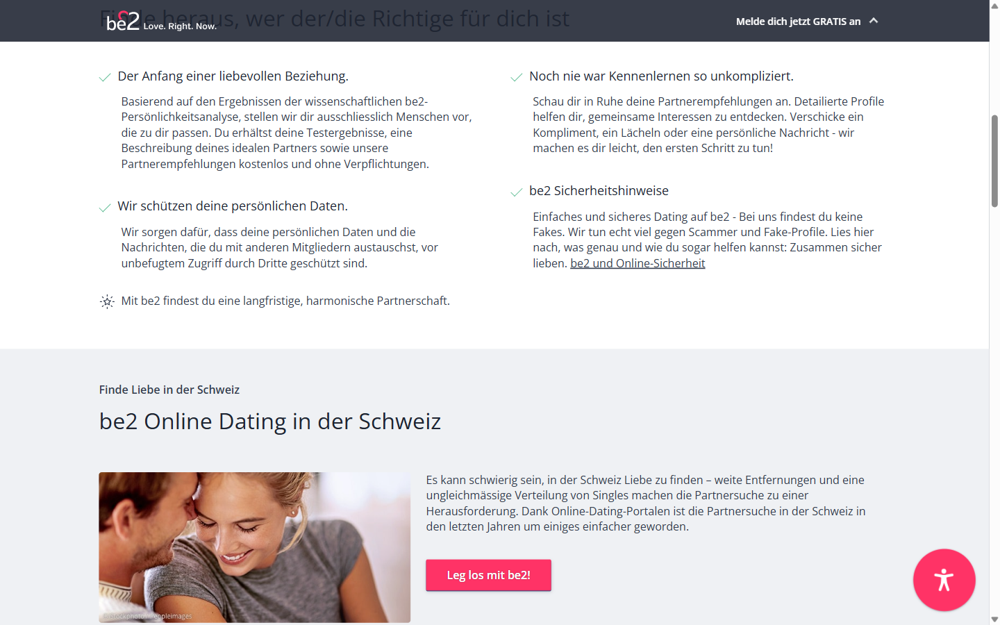 be2 Funktionen und Sicherheitshinweise auf der Schweizer Seite